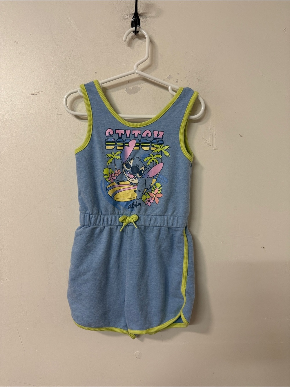Stitch Blue + Lime Trim Girls Romper